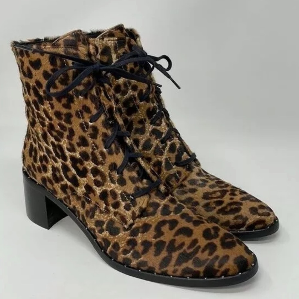 Freda Salvador Ace Bootie Women's Lace Up Combat Boots Cheetah Haircalf